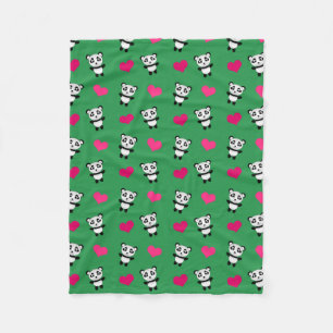 Manta Polar Patrón de corazones de panda verde lindo