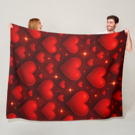 Manta Polar Patrón de corazones rojos con estrellas