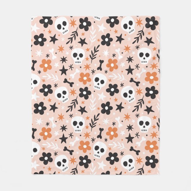 Manta Polar Patrón de cráneo de flor (Anverso)