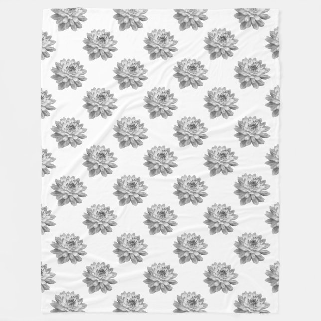 Manta Polar Patrón de crisantemo - Monocromo sobre blanco (Anverso)