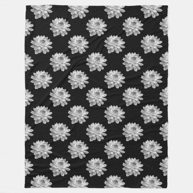 Manta Polar Patrón de crisantemo - Negro monocromo (Anverso)