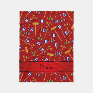 Manta Polar Patrón de croquet rojo de nombre personalizado