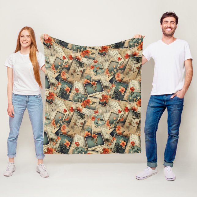 Manta Polar Patrón de cuadernillo floral vintage (In situ)