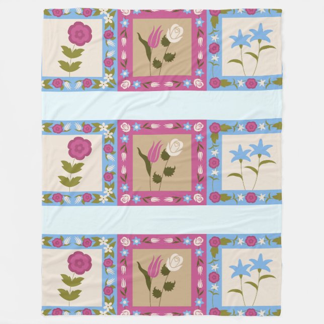 Manta Polar Patrón de cuadrados enmarcado floral (Anverso)