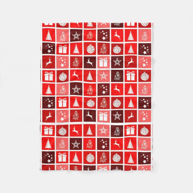 Manta Polar Patrón de cuadrícula navideña roja moderna minimal (Anverso)
