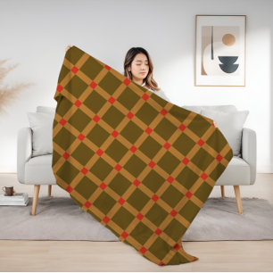 Manta Polar Patrón de Cuadro de Plaid Retro en Marrón, Dorado,