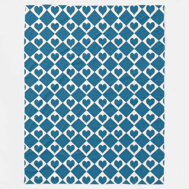 Manta Polar Patrón de cuadros con corazón blanco azul (Anverso)