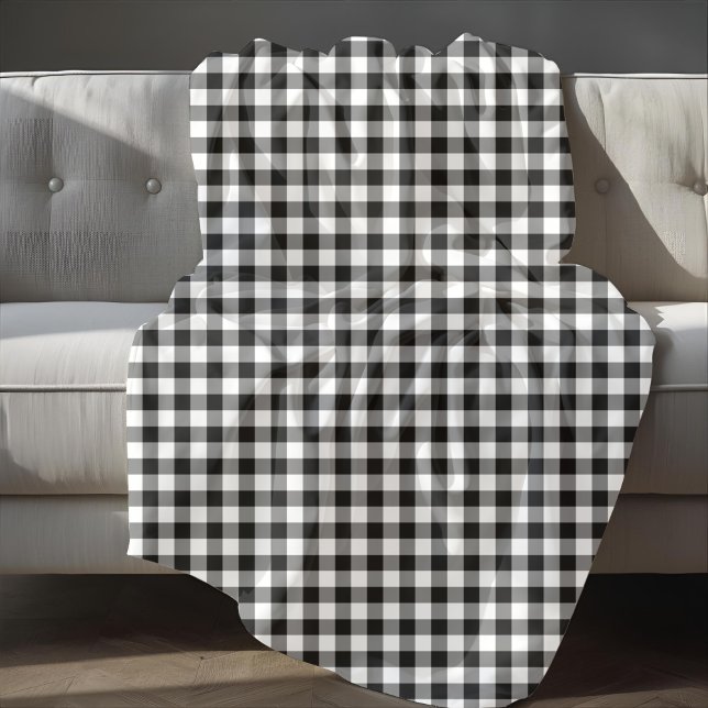 Manta Polar Patrón de cuadros en blanco y negro rústico (Rustic Black And White Plaid Pattern Fleece Blanket)
