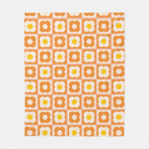Manta Polar Patrón de cuadros florales retro amarillo, naranja