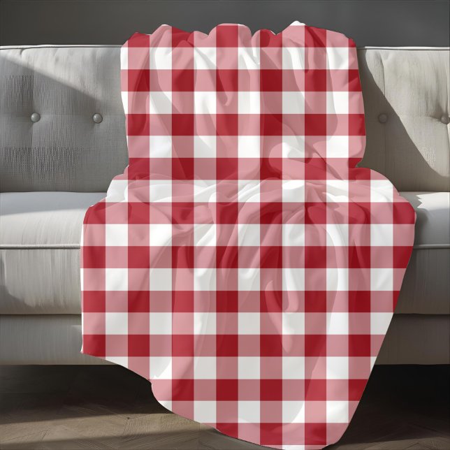 Manta Polar Patrón de cuadros gingham rojo y blanco (Classic Red Plaid Gingham Pattern Fleece Blanket)