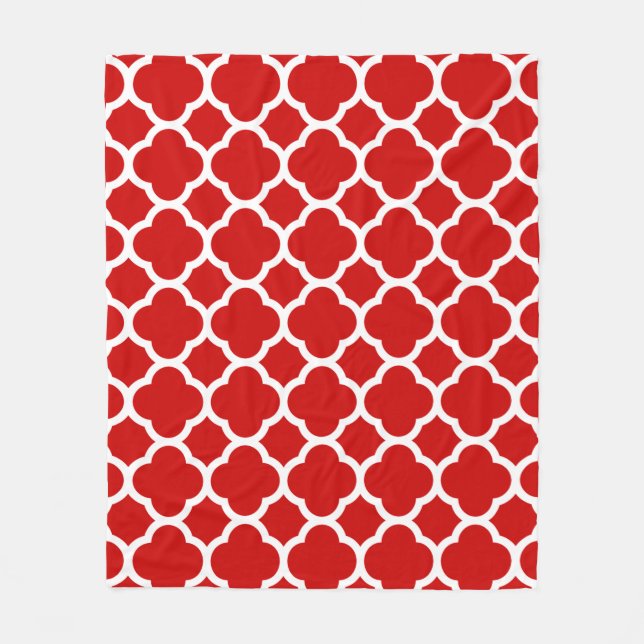 Manta Polar Patrón de cuatro hojas rojo y blanco (Anverso)