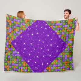 MANTA POLAR PATRÓN DE CUBO HALLOWEEN VERDE NEGRO PURPLE NARANJ