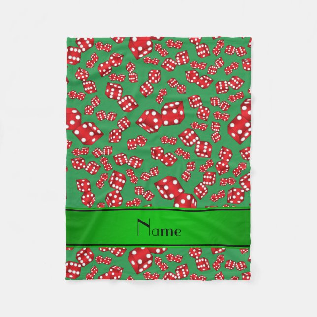 Manta Polar Patrón de dados verdes de nombre personalizado (Anverso)