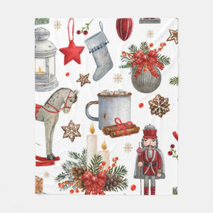 Manta Polar Patrón de decoración de navidades acuarelas