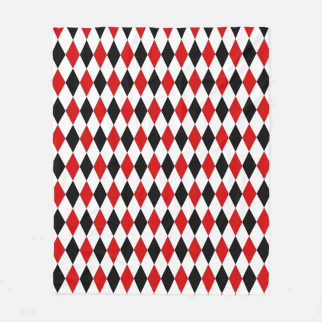 Manta Polar Patrón de diamante Harlequin negro rojo (Anverso)
