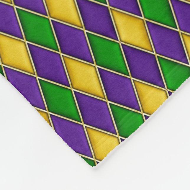 Manta Polar Patrón de diamantes de Mardi Gras Harlequin (Esquina)