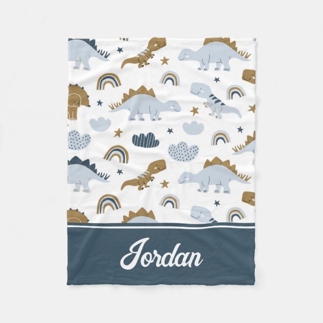 Manta Polar Patrón de dinosaurio arco iris (Anverso)