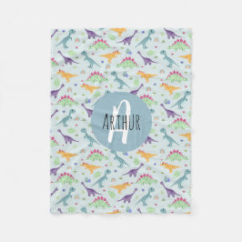 Manta Polar Patrón de dinosaurios azules y niños con nombre