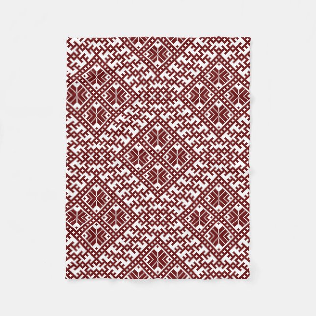 Manta Polar Patrón de diseño rojo letón tradicional Auseklis (Anverso)