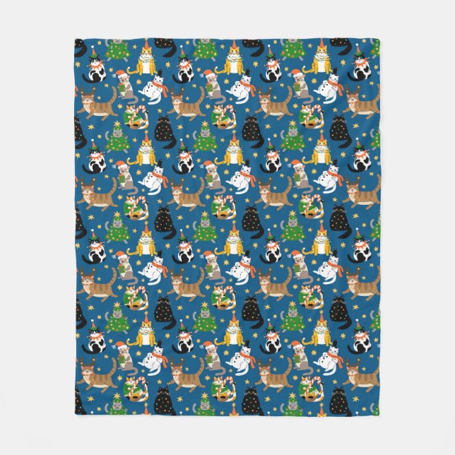 Manta Polar Patrón de disfraces de gatos festivos en Navidades (Anverso)