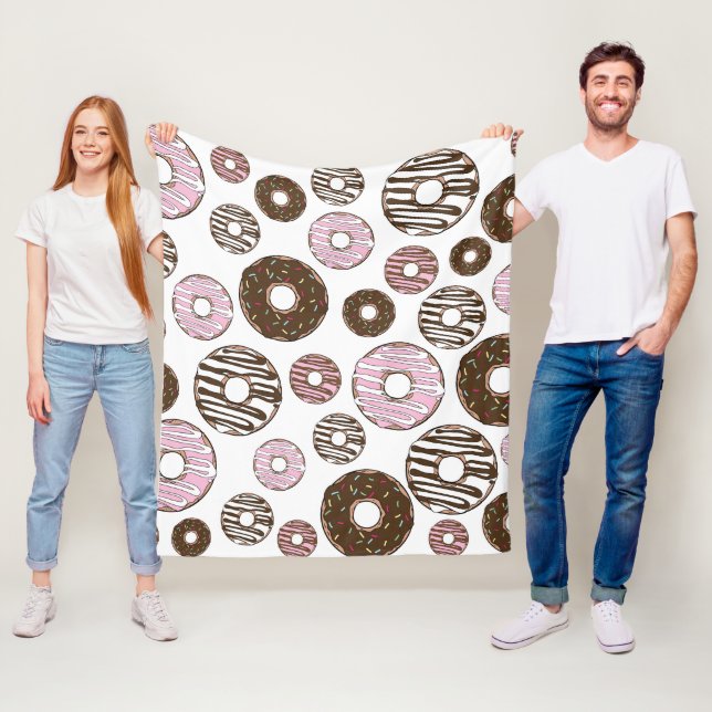 Manta Polar Patrón De Donuts, Donuts Rosados, Donuts Marrones (In situ)