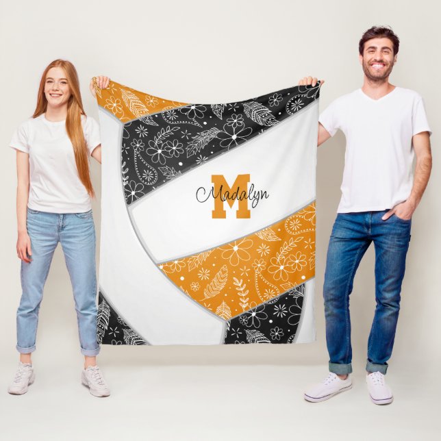 Manta Polar Patrón de doodle Boho voleibol naranja negro (In situ)