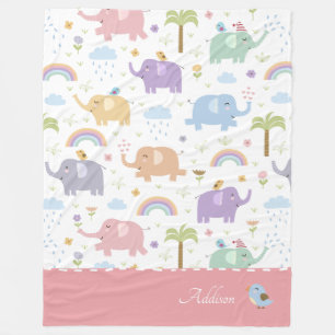 Manta Polar Patrón de elefante rosado pastel para la pequeña f