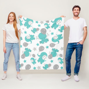 Manta Polar Patrón De Elefantes Azules, Elefantes Cutetos, Est