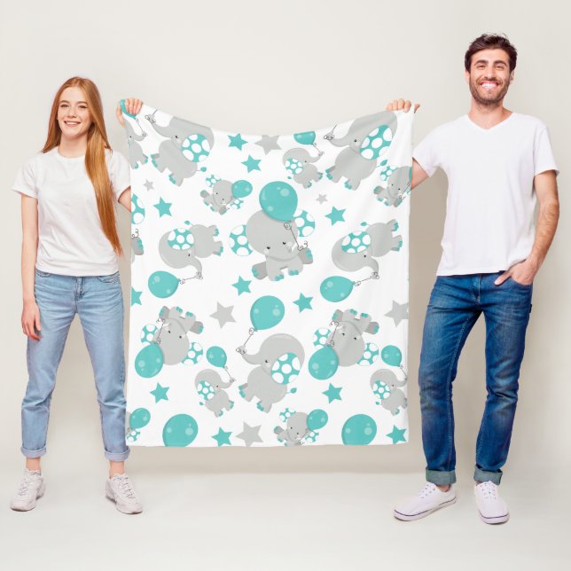 Manta Polar Patrón de Elefantes, Elefantes Cutos - Gris Azul (In situ)