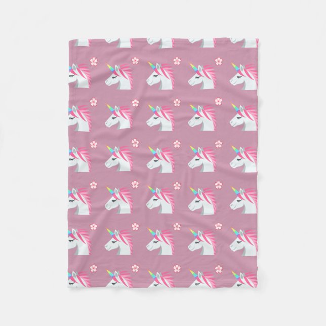 Manta Polar Patrón de Emoji de flores de unicornio rosado (Anverso)