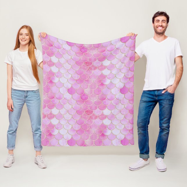 Manta Polar Patrón de escala de sirena para pasteles rosados y (In situ)