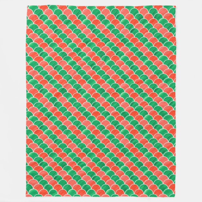Manta Polar Patrón de escala diagonal rojo y verde (Anverso)