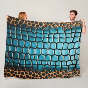 Manta Polar Patrón de escamas de reptil negro y dorado turques