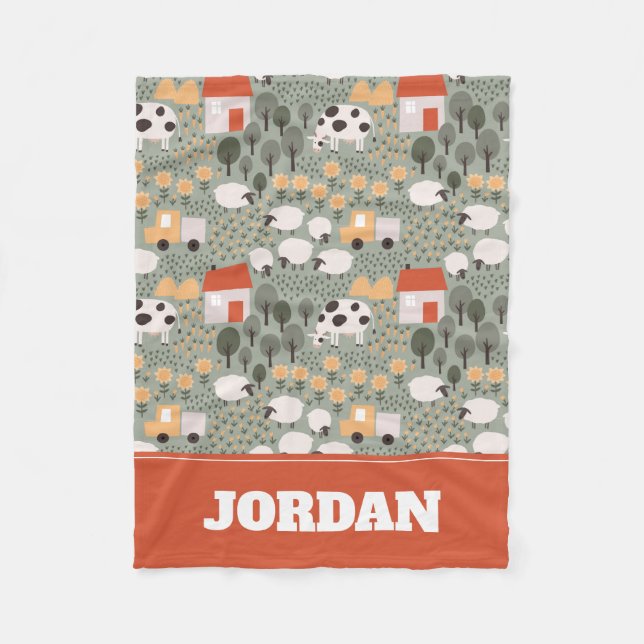 Manta Polar Patrón de escena de la granja (Anverso)