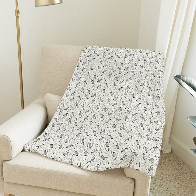 Manta Polar Patrón de esqueleto de Halloween Neutral de Carbón (Subido por el creador)