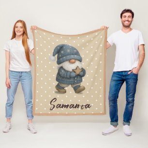 Manta Polar Patrón de estrella gnomo azul beige nombre