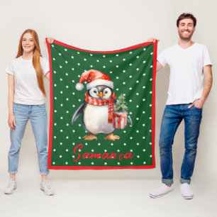 Manta Polar Patrón de estrella pingüino verde rojo nombre
