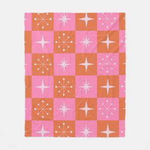 Manta Polar Patrón de estrellas retro a cuadros rosa naranja  