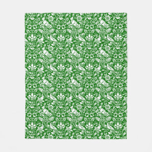 Manta Polar Patrón de faisán y liebre, verde esmeralda y blanc