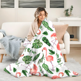 Manta Polar Patrón de flamenco rosado tropical v2