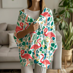 Manta Polar Patrón de flamencos rosados y flores tropicales