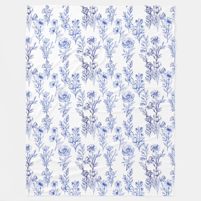 Manta Polar patrón de flor azul (Anverso)