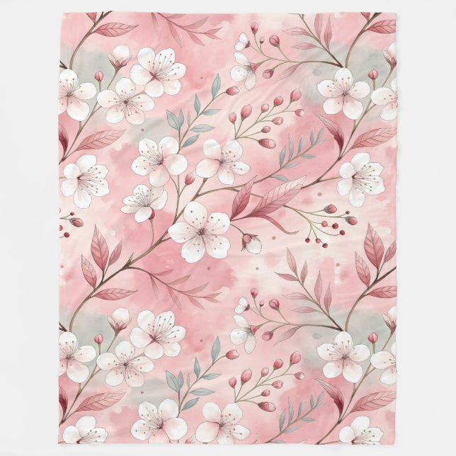 Manta Polar Patrón de flor de cerezo rosado (Anverso)