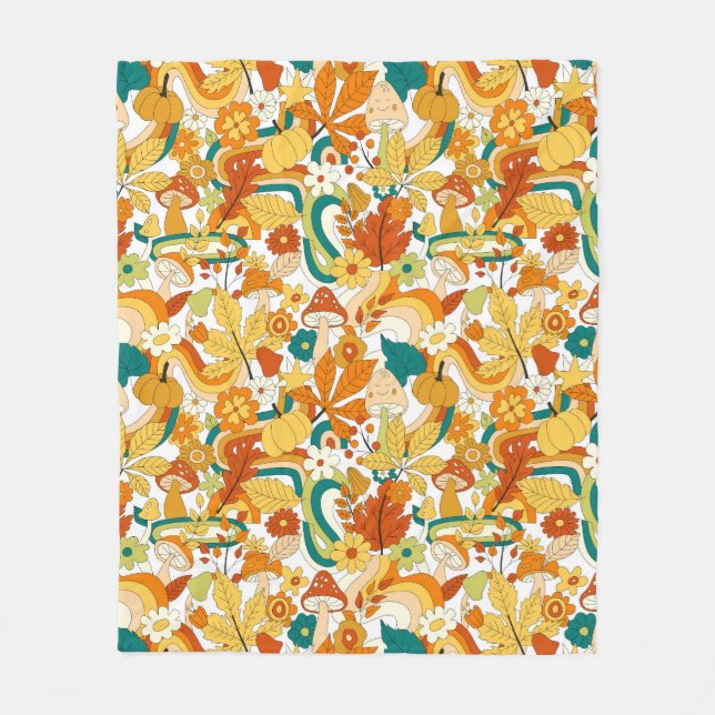 Manta Polar Patrón de flor de hongos Retro Groovy (Anverso)