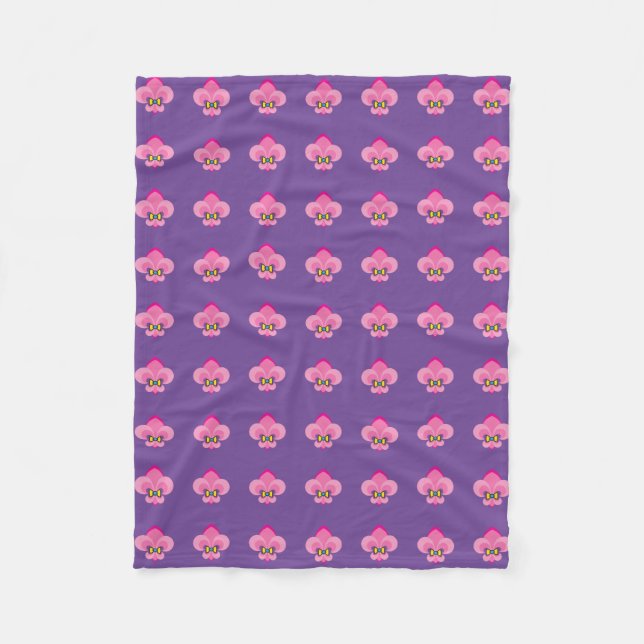 Manta Polar Patrón de flor de lis con lazo rosa (Anverso)
