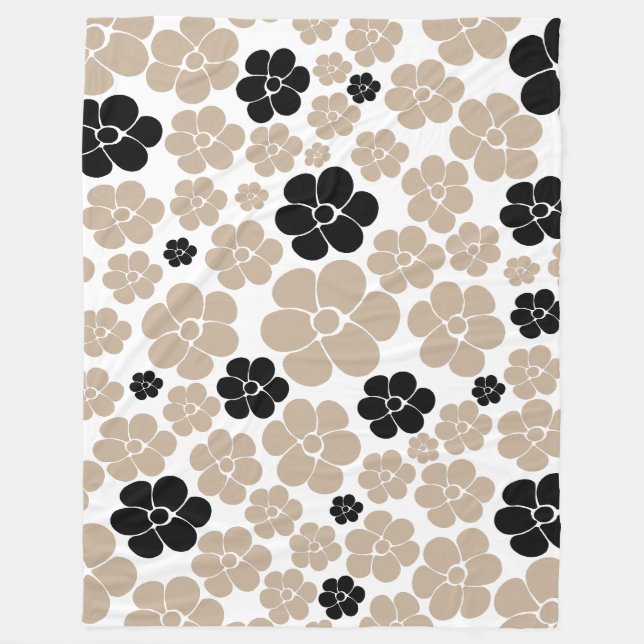 Manta Polar Patrón de flor de moda en taupe, negro y blanco (Anverso)