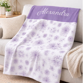 Manta Polar Patrón de Flor Morada con Nombre Personalizado 