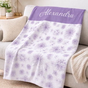 Manta Polar Patrón de Flor Morada con Nombre Personalizado