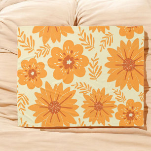 Manta Polar Patrón de flor Naranja retro vintage de mediados d