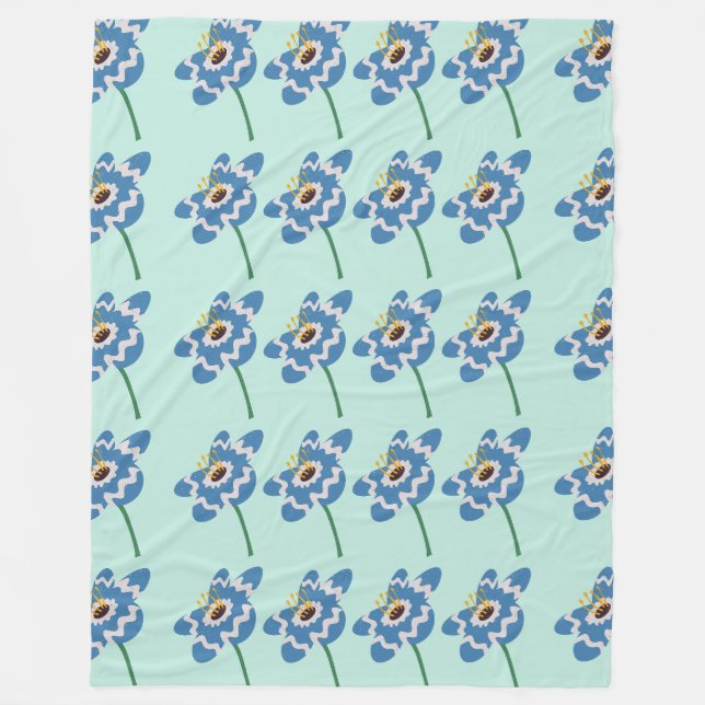 Manta Polar Patrón de flor ondulada azul (Anverso)